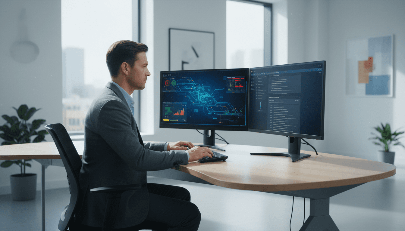 IT consultant working on technical infrastructure assessment